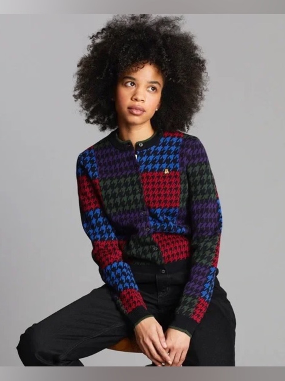 Teddy Fresh Multi-Color Houndstooth Button Front Cardigan Size Small  (fits XS )